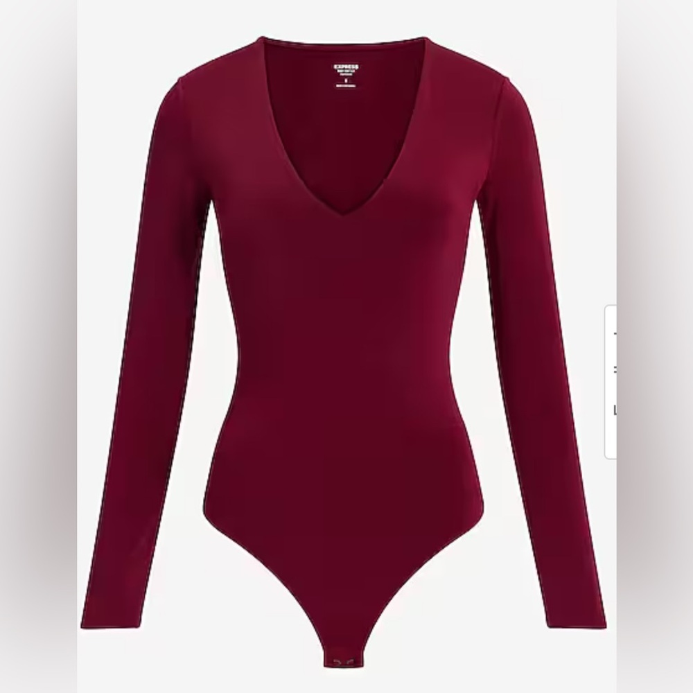 Express Body Contour Compression V-Neck Long Sleeve Bodysuit size S, in Maroon